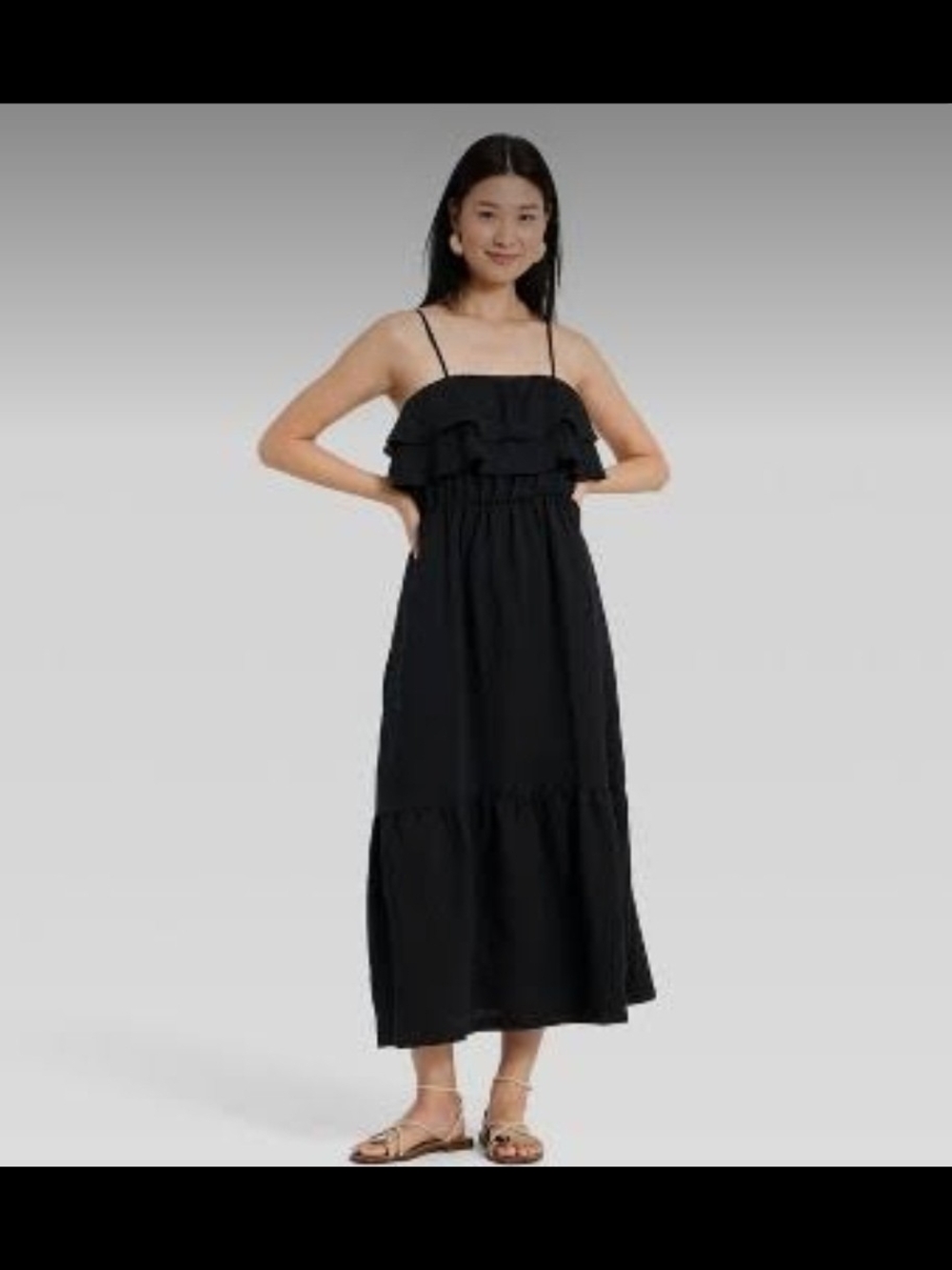 a new day Black Ruffle Maxi a-line Dress with Spaghetti Straps size L